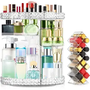 360 Rotating Makeup Organizer Acrylic Perfume Organizer DIY Detachable Shelves Spinning Cosmetic Display Case Suits Various Skin Care Products with Lipstick Organizer