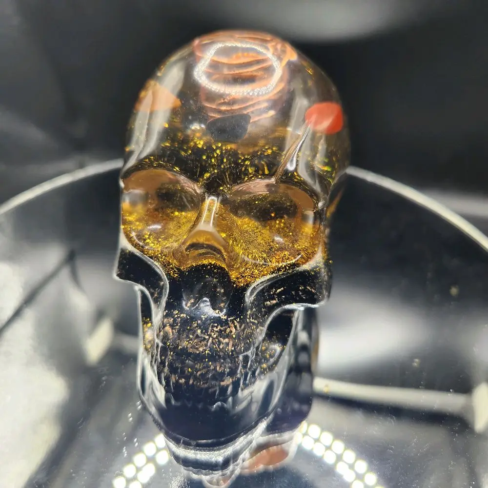 Orgone InnerG Self Reflection Skull - Bronze & Honey Orgonite Decor Ornament for Home & Office