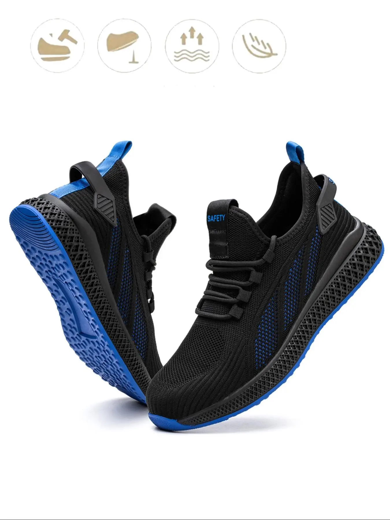 Men's Casual Lace Up Low Top Safety Shoes, Breathable Nonslip Work Shoes Rubber Sole Construction, Fashionable Sneakers for Daily Wear, Safety Footwear