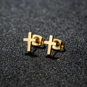 Men's Punk Cross Stud Earrings (1 Pair) - Stainless Steel Solid Metal Plain Stud Earrings, Minimalist Modern Lightweight Men's Jewelry, Everyday Accessory, Christmas Gift for Him