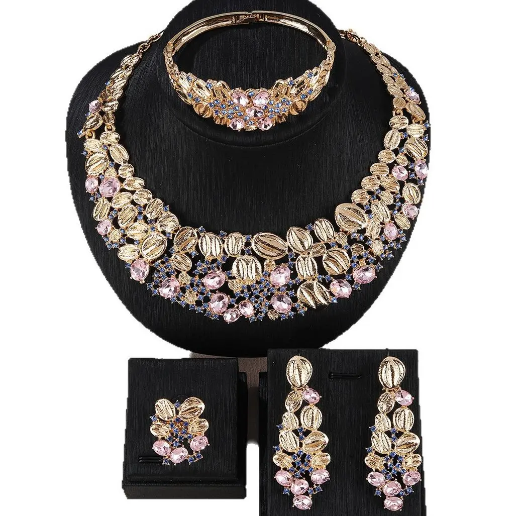 Women's 4-Piece Vintage Glamour Bridal Statement Jewelry Set - Ring, Alternative, Artistic, Gold-Colored Options for Wedding Season, Ring Jewelry Sets, Set Jewelry Sets