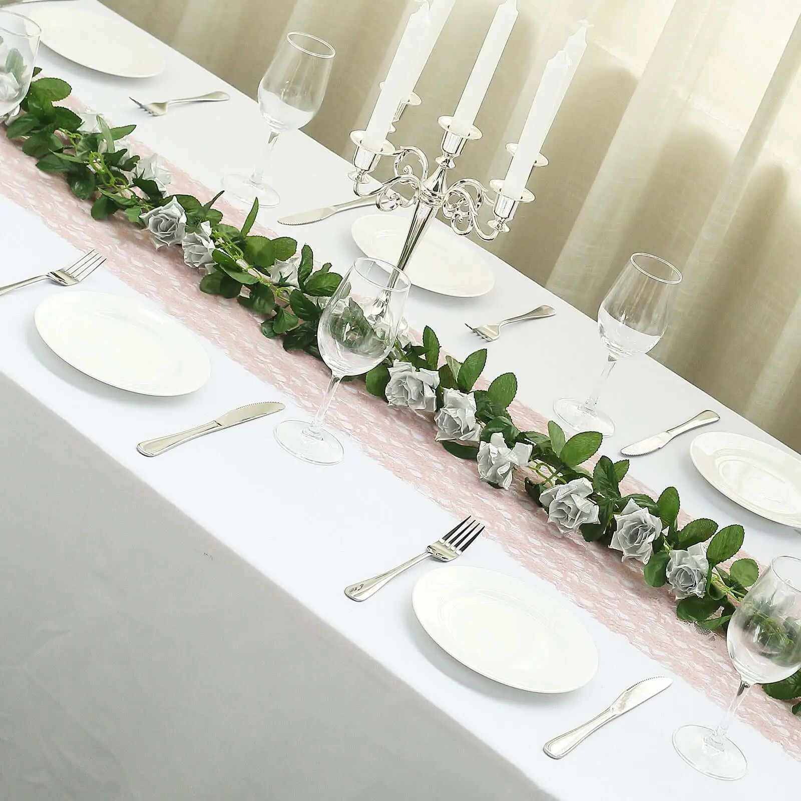 6ft Silver UV-Protected Artificial Silk Rose Garland, Decorative Floral Decor Flower Chain