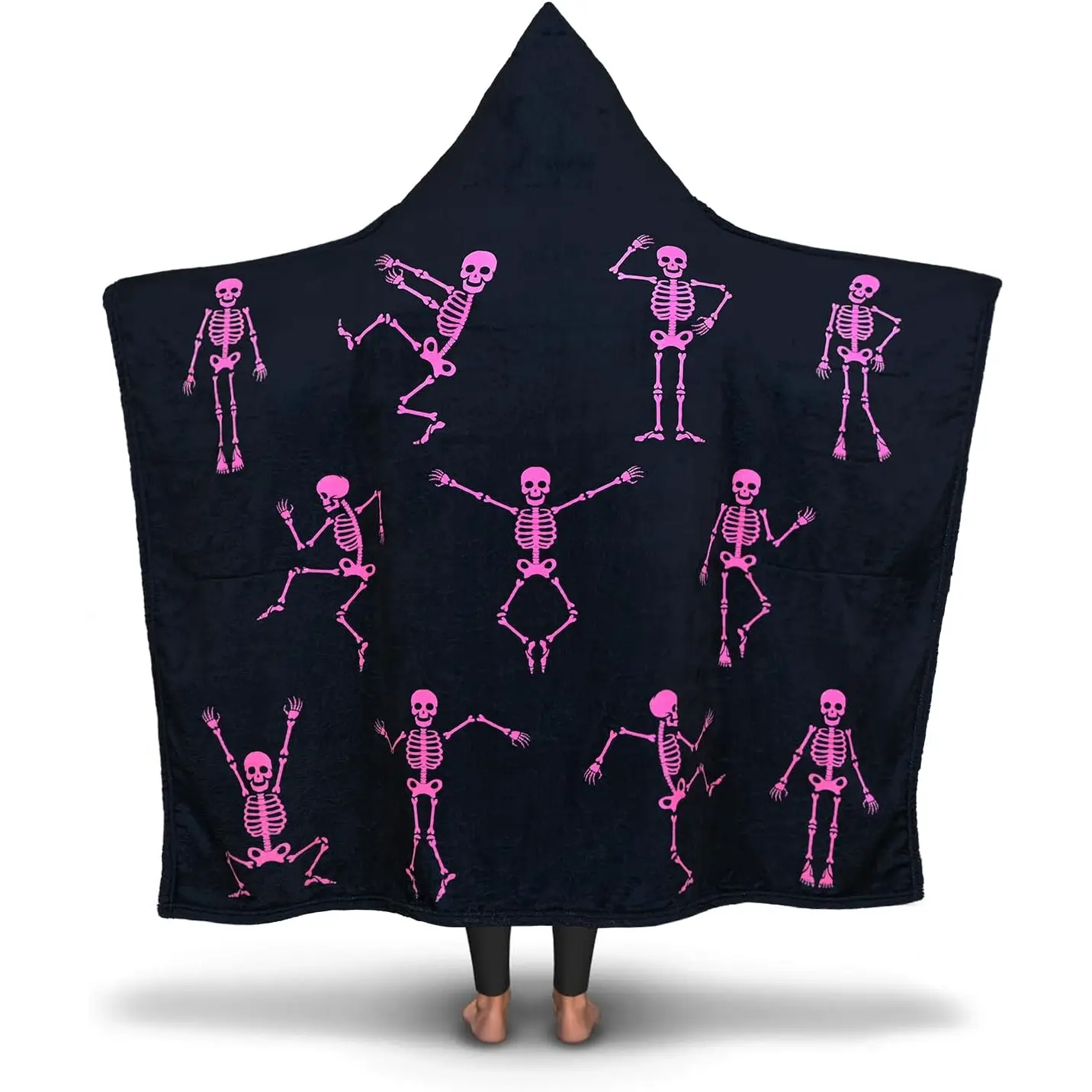 Halloween Wearable Blanket Hoodie Blacklight Skeleton Likiyol