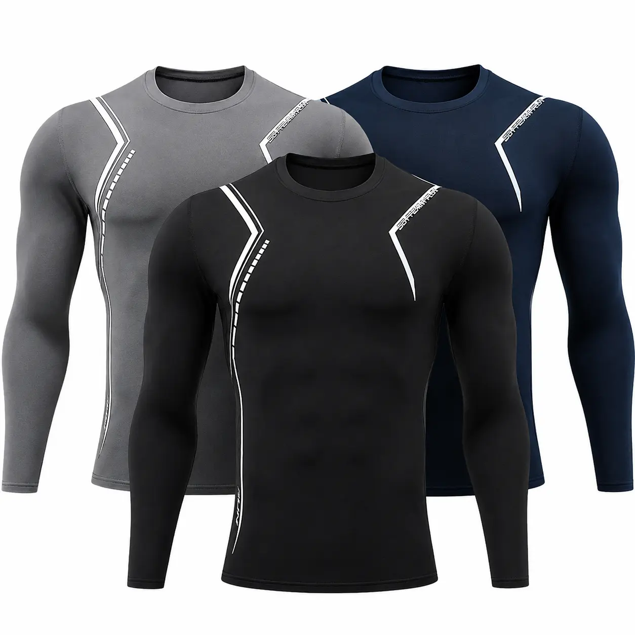 SKYWEHYD Men's Vintage Logo Plain Long Sleeve Athletic Shirts 3 Pack - Lightweight Quick Dry  Breathable Gym Casual Activewear Menswear Top Streetwear