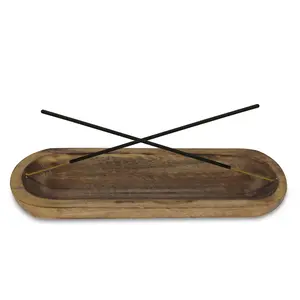 Handmade Wooden Incense Stick Burner Holder, Burning Joss Ash Catcher Tray Wide Boat Oval Incense Burner Minimalist Vintage Decoration Art Home Decor Aromatherapy Mango Wood Oval Boat Shap Bowl Stand