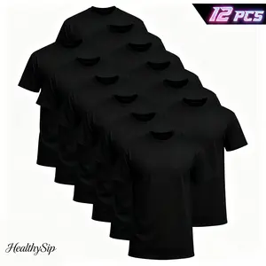 12-Pack $39.98  The more you buy,the lower the price. Stock up! Men's Black Crew Neck T-Shirt,Short Sleeve,Comfort Fit undershirts basic T-shirt Cotton Blend Basic Tee Easy Care Durable  Menswear Top outdoorfun