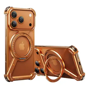 Frameless Hollow Metal Casing, Magnetic Rotating Stand for iPhone 17 Pro Max & 16, Smartphone Cellphone Handheld Accessories