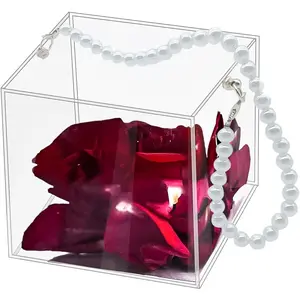 Flower Girl Wedding Petal Basket with Ribbon Acrylic Flower Holder for Confetti (Pearl)
