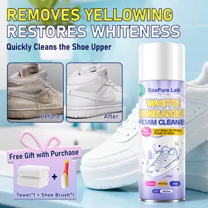EcoPure Lab Professional White Shoe Cleaner - Advanced Foam Formula with Brush & Towel - Instant Deep Stain Remover for Sneakers, Leather & Mesh - Waterless & Saffe Cleaning Kit