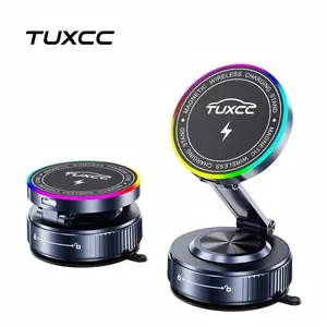 TUXCC SuctionPro Vacuum Magnetic Car Phone Mount Charger, 15W Wireless Fast Charging, 360° Vacuum Magnetic Phone Holder, Includes Magnetic Ring for Universal Phone Compatibility,Not Just for MagSafe Phones,Father's day gift ideas,Deals For You Days