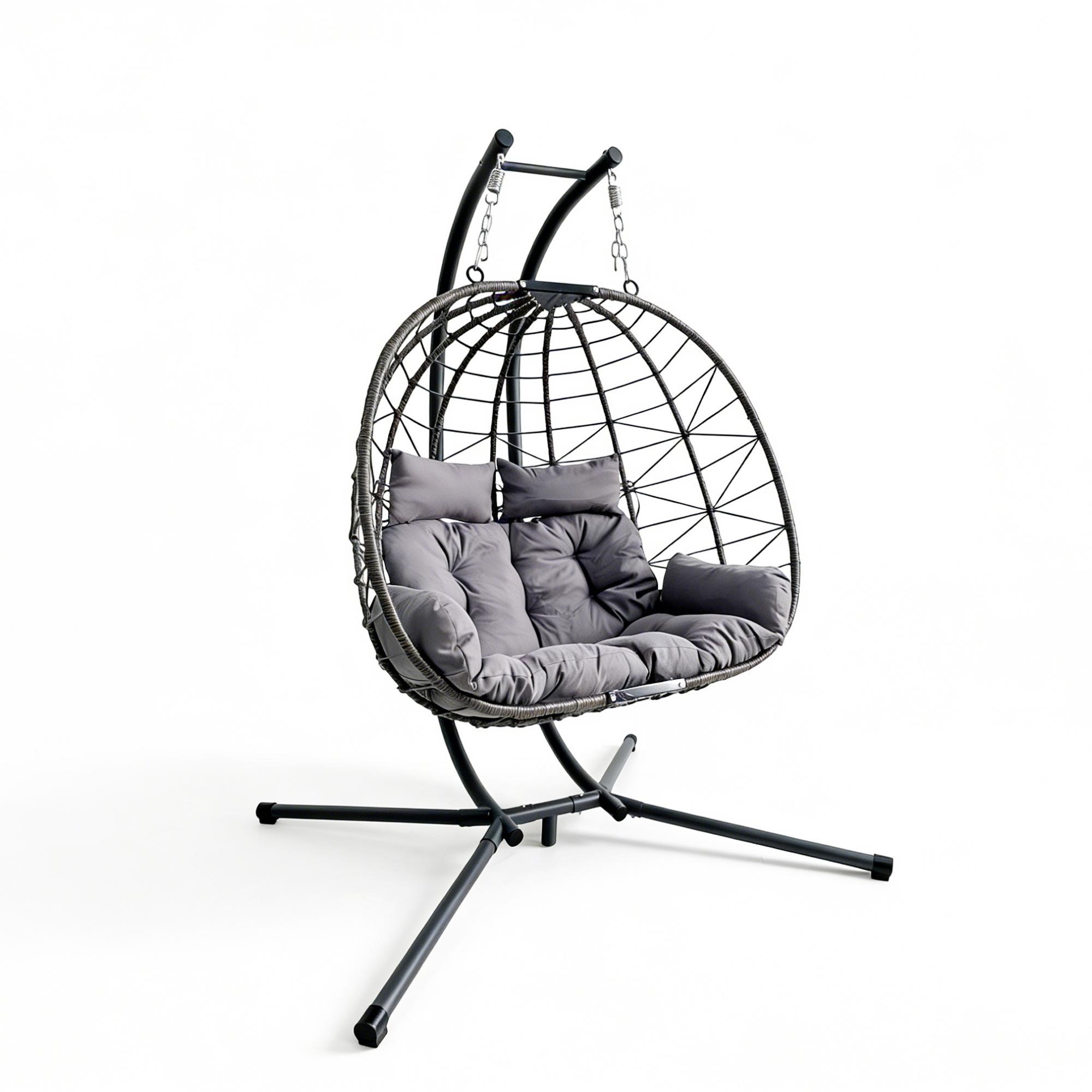 Viral Double Hanging Egg Chair With Stand, 2-Person Oversized Wicker Hammock Swing Chair With Thick Cushion, Loveseat Lounge Egg Chair for Indoor Bedroom Living Room Outdoor Patio Balcony Garden Backyard, Relaxing Rattan Swing Chair for Home
