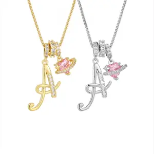 18K Gold Plated Initial Heart Necklace, Pink Cubic Zirconia Letter Pendant, Fashion Jewelry Gift for Women tiktokshopspringglowup