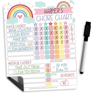 Magnetic Chore Chart for Kids – Reward Chart for Kids, Dry Erase Responsibility Board for Children at Home, Fridge Behavior Tracker for Daily & Weekly Tasks, Rainbow Toddler Chore Board
