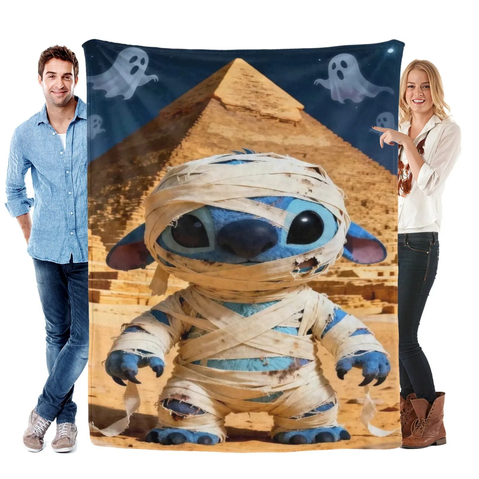 Disney Egyptian Mummy Stitch Blanket, Plush Fleece Throw Blanket,Stitch Bedding,Halloween Stitch Blanket For Gaming Dorm Setup