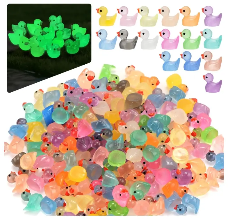 240Pcs Mini Resin Ducks, Tiny Duck Figurines Bulk, Mini Ducks for Miniature Characters Fairy Micro Landscape Aquarium Dollhouse and DIY Decorative Accessories(Luminous Tiny Duck 16 Color-multicolored)