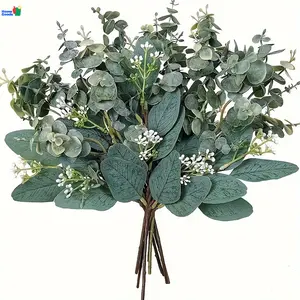 5+5 Mixed Eucalyptus Leaf Stems Artificial Eucalyptus Leaves Vase Flower Arrangement Green Decoration Wedding Decoration Outdoor Indoor Party Decoration, Best for Christmas, Perfect for Thanksgiving, Artificial Eucalyptus Stems with Fruits Faux Greenery F