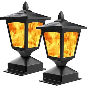 Solar Post Cap Lights for 4x4 Fences – Waterproof Flickering Flame LED, Auto On/Off, 2 Pack, Outdoor Garden Decor