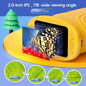 Kids Handheld Digital Microscope, 1000X Zoom 2.0 Inch IPS Screen Portable Microscope for Kids, Rechargeable Nature Exploration Toy, Educational Science Gift for Boys Girls Ages 3-12, Outdoor Observation Tool for Insects Plants