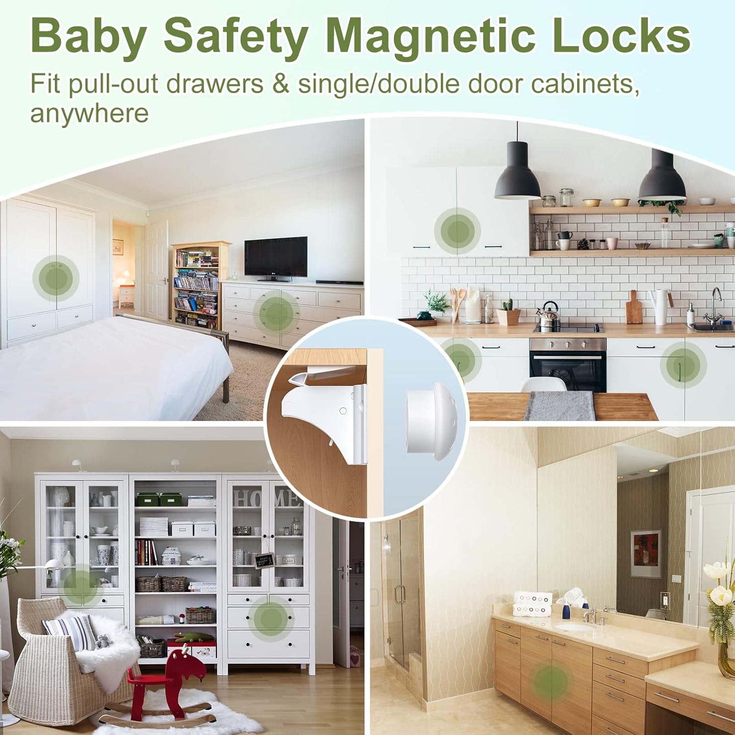 Child Safety Magnetic Cabinet Locks, 10 Pack+2 Keys Baby Proofing Magnetic Drawer Locks for Kitchen, Cabinet Lock Baby Proofing with Adhesive No Drill, 4 Baby Safety Cabinet Locks for Knobs
