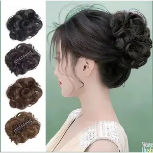 4Pcs 2026 New Bud Wig Hair Claw Set, Real Hair Curly Hair Ring & Hairpins, Fashion Back Head Headgear Accessories for Women. Natural realistic wig design, easy to wear and create fluffy hairstyles. Versatile bud head grab clips, elegant daily hair decor f
