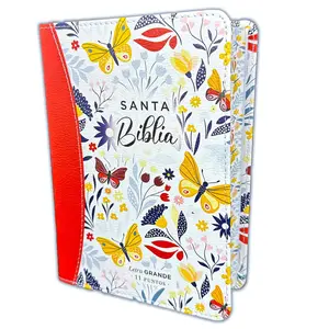 Bible in Spanish for Women Compact 11 Points Reina Valera 1960 Imitation Leather Orange Floral Spine