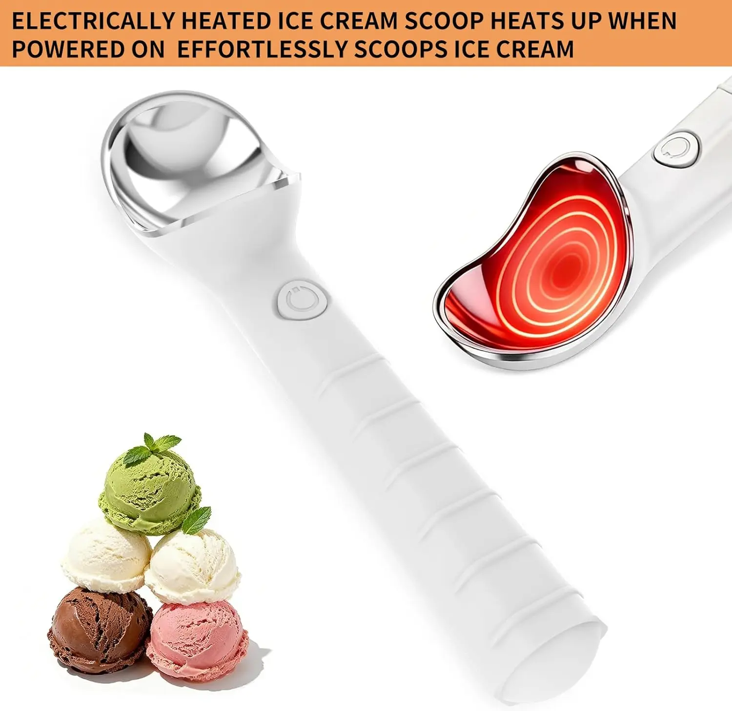 Cordless Rechargeable Heated Metal Ice Cream Scoop - Compact Electric Heating Utensil with LED Display, Reaches 158°F for Hard Ice Cream, Portable Kitchen Gadget for Home Desserts, Ideal for Birthdays, Elderly, Grandparents