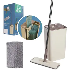 Micro Flat Mop & Bucket System, Hands-Free Wringing Floor Cleaning, 3 Washable & Reusable Microfiber Pads, Wet or Dry Usage on Wood, Marble, Tile, Laminate, Ceramic and Vinyl Floors