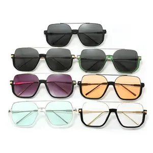 European and American New Style Sunglasses Large Frame Slim Face Double Bridge UV Protection Glasses Sunglasses for Women 2025