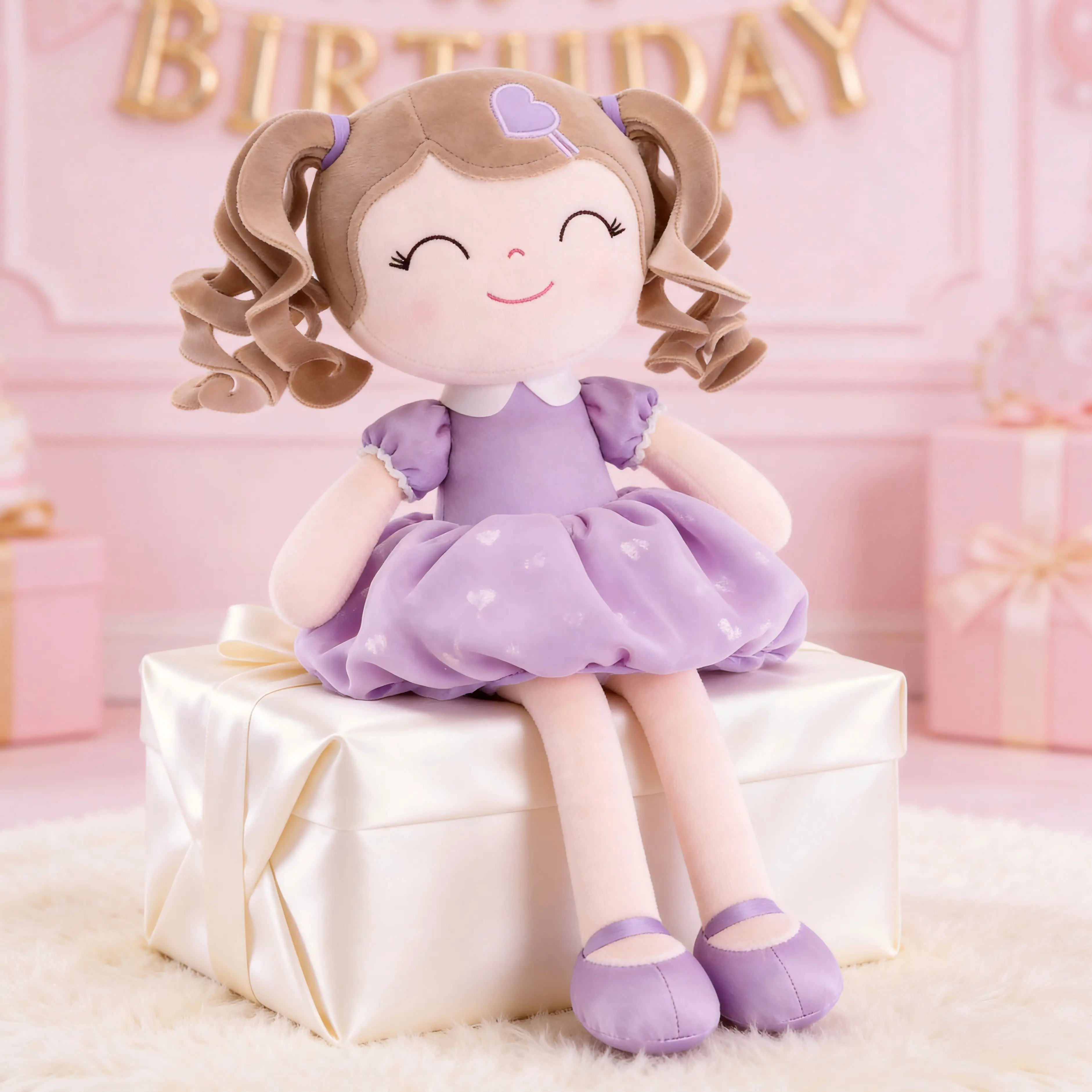 Best Birthday Gift Idea for Girls 16 Inch Princess Plush Toy for Soft Curly Hair Rag Doll for Toddler Bedroom Decor Christmas Stocking Stuffer Easter Basket Filler Preschool Prize Party Favor Gift for Little Girls, Princess Dolls, Dress Up Doll