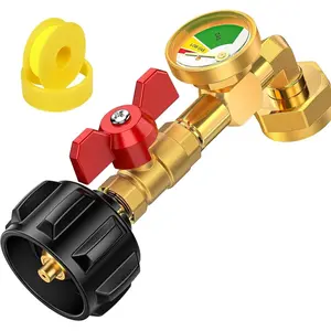Propane Refill Adapter for 1 lb.Tanks, 1lb to 20lb Elbow Propane Tank Refill Adapter with Valve & Gauge for 1 Pound Propane Bottle, Fit for//Mr.Heater 16oz.