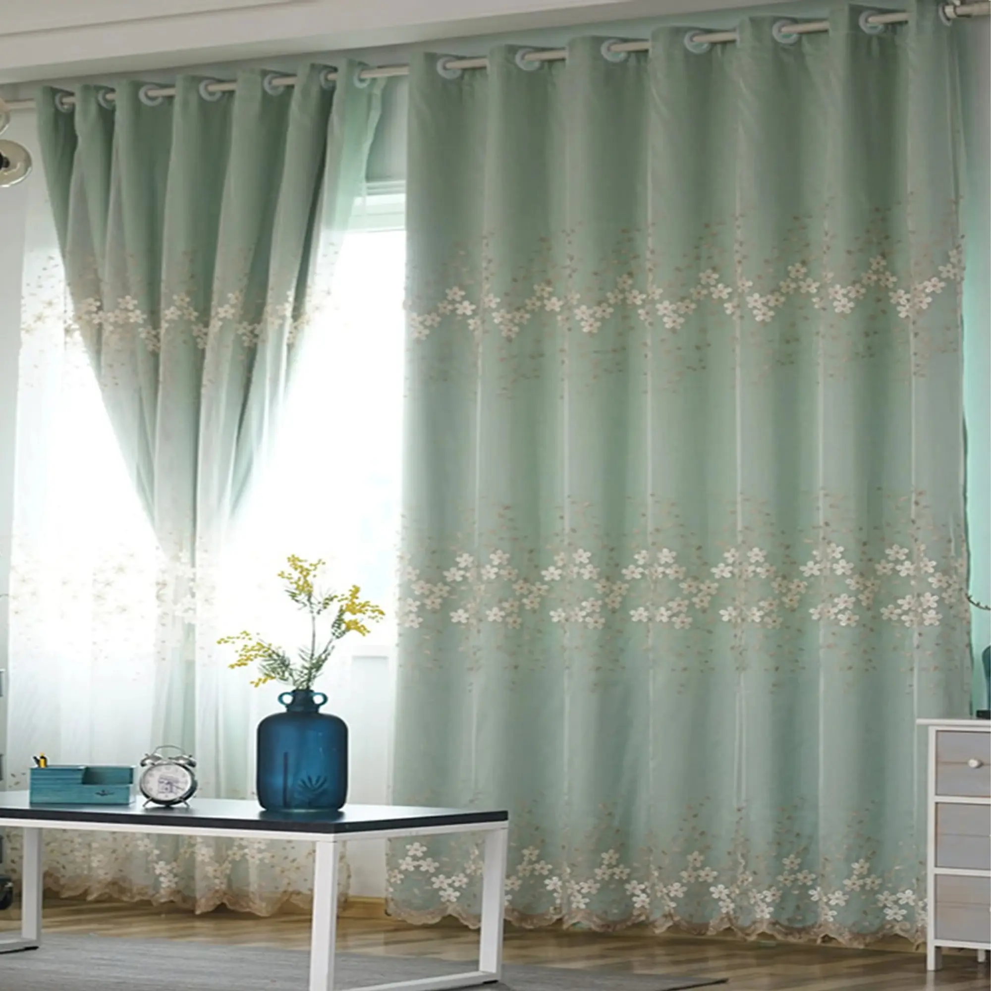 Elegant Embroidered Blackout Curtain, Home Decor Drapes for Bedroom Office Kitchen Living Room Window Treatment