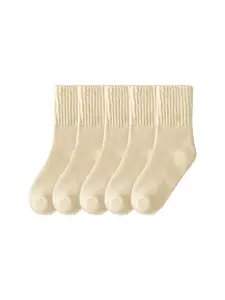 5 pairs of simple solid-color warm women's socks, winter thickened knitted mid-calf socks with full loops, soft, fresh and casual daily matching socks EU36-40, Casual Stylish Socks