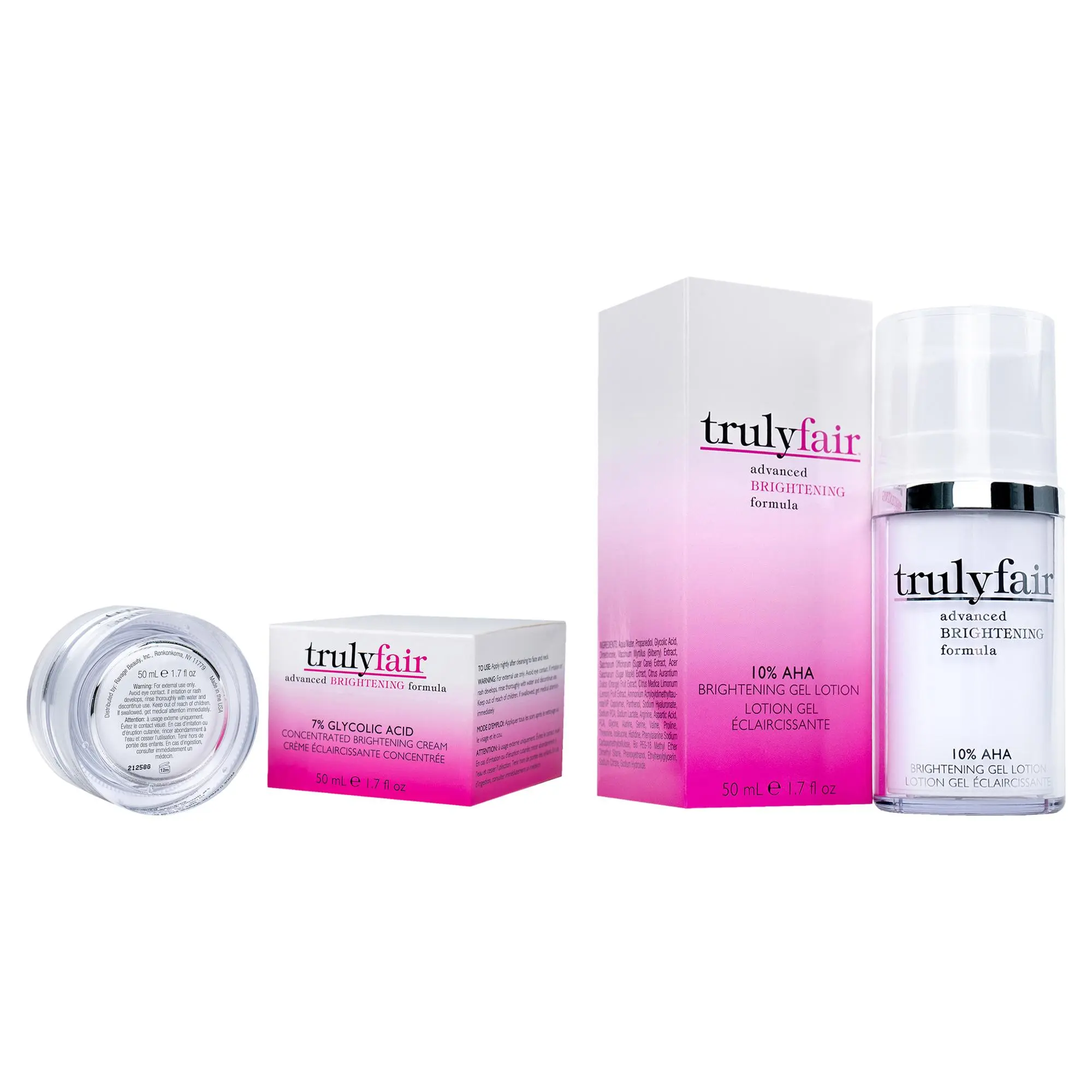 Truly Fair Unisex Skin Kit Set - 2-Piece Set with 1.7oz 10% AHA Brightening Gel Lotion, 1.7oz 7% Glycolic Acid Concentrated Brightening Cream (Ahas/Glycols Dual Products), Two Piece Set
