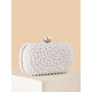 Elegant Pearl Clutch Purse for Evening Formal Dress Fashion Shoulder Bag Mini Square Crossbody Bridal Prom Party Handbag