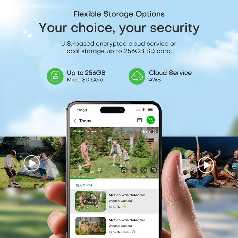 HomiQ AI 3K 5MP Magnetic Window Camera, 2.4/5GHz Dual-Band WiFi Indoor Security Camera, Color Night Vision, AI Smart Video Search & Auto Highlights, 24/7 Recording, Motion Detection, Easy Install Phone & SD