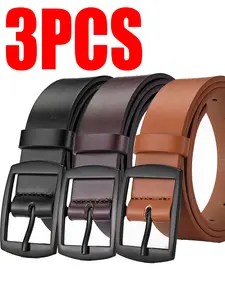 3pcs Vintage Classic Men's Western Style Buckle Belt, Stylish Belts, Casual Waist Belt, Youth Denim Waistband, Adjustable Ring Buckles, Durable Design, All Seasons Use, Vintage Waist Accessory