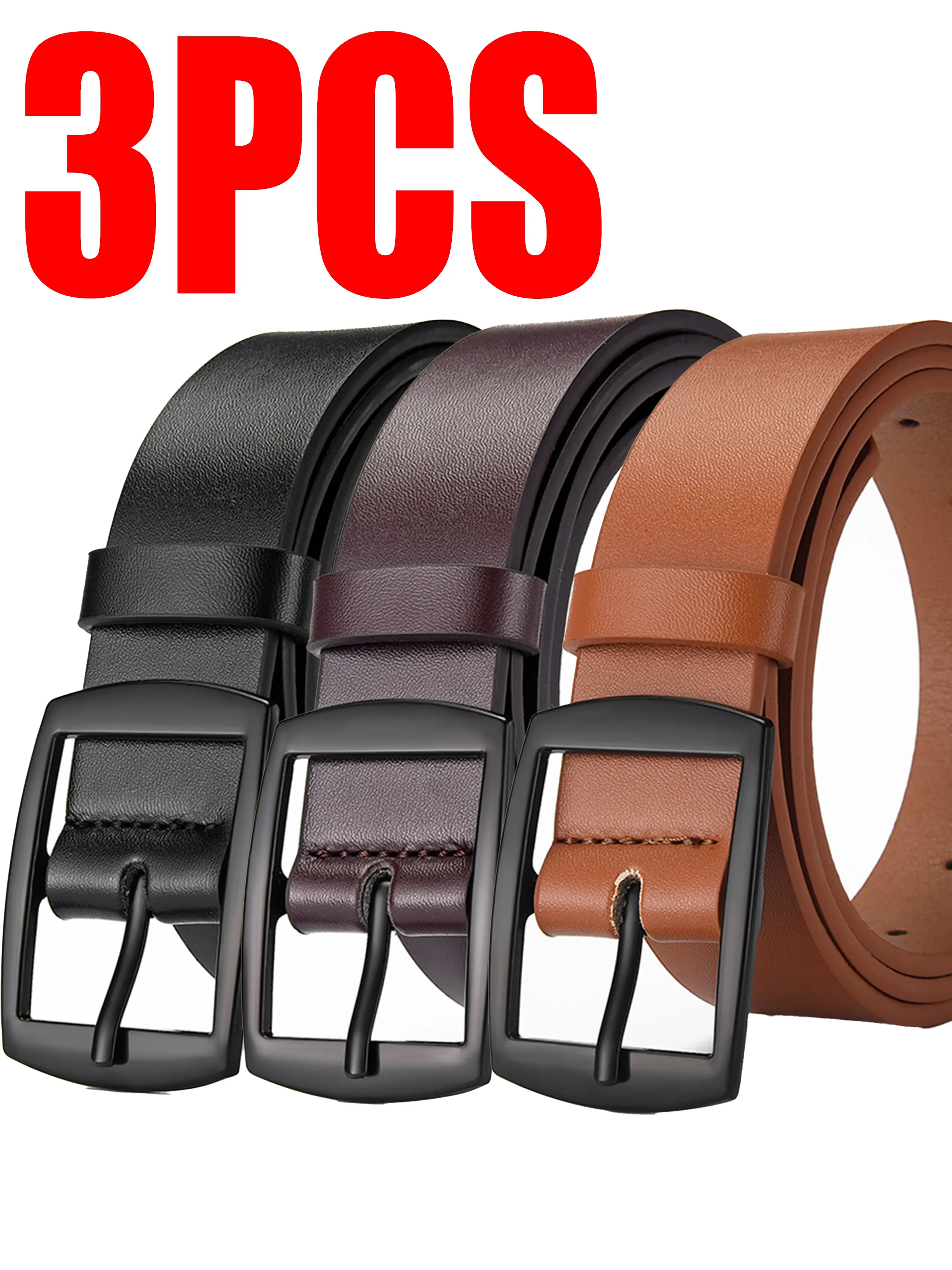 3pcs Vintage Classic Men's Western Style Buckle Belt, Stylish Belts, Casual Waist Belt, Youth Denim Waistband, Adjustable Ring Buckles, Durable Design, All Seasons Use, Vintage Waist Accessory