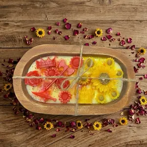 Handmade Shangó and Oshun  Soy Candle in wooden bowl