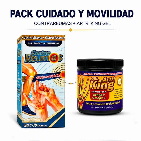Contra Reumas 100 Cápsulas + Gel Artri King 250g, Dietary Supplement and External Use Gel Combo, With Ortiga, Omega 3, Capsule and Gel Presentation, Personal Care Set