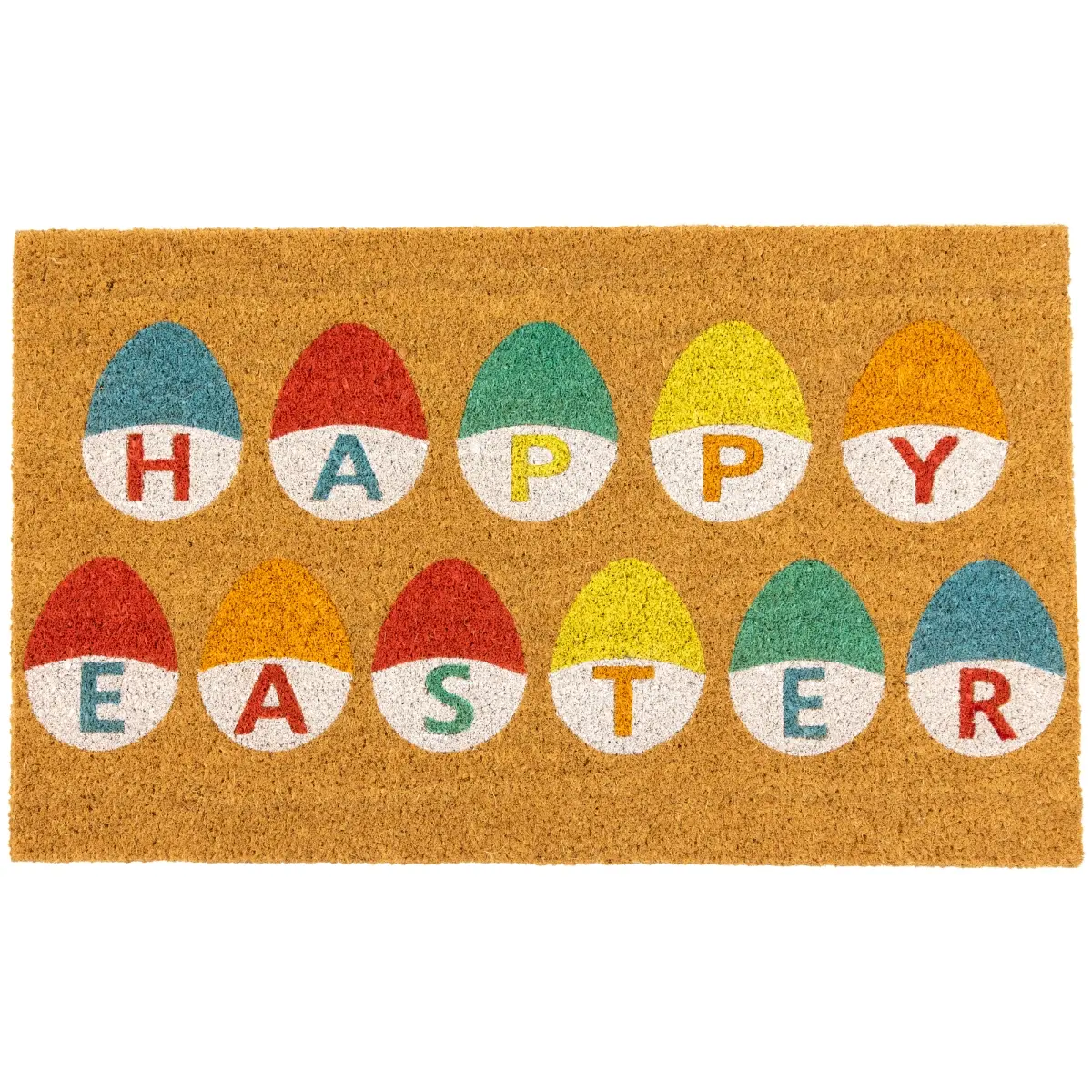 Northlight 35732669 18 x 30 in. Natural Coir Happy Easter Egg Outdoor Doormat