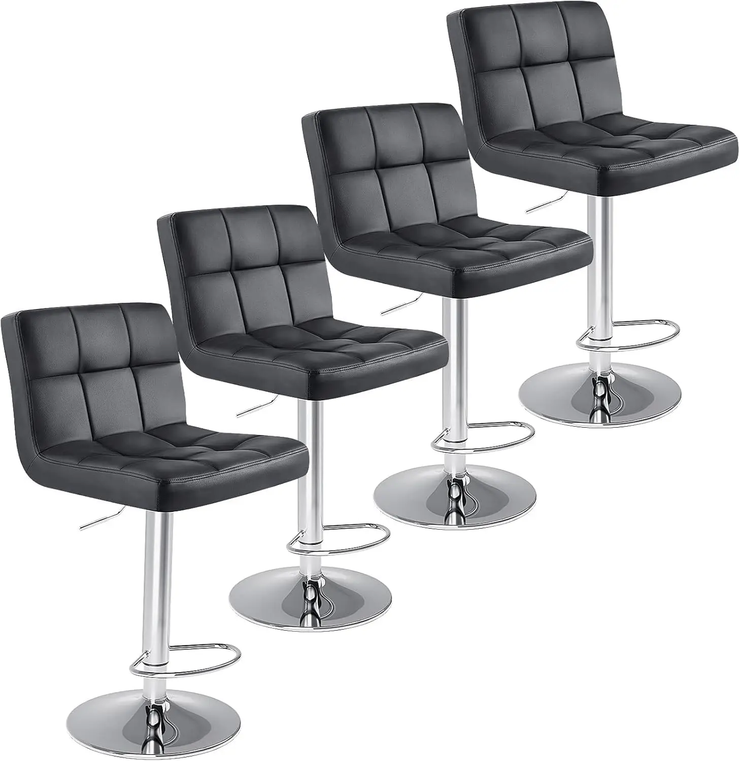 Modern 4-Piece 24-Inch Armless Counter Height PU Leather Saddle Barstools, Adjustable Upholstered Chairs with Metal Base for Kitchen Island, Barstool, Adjustable Chair