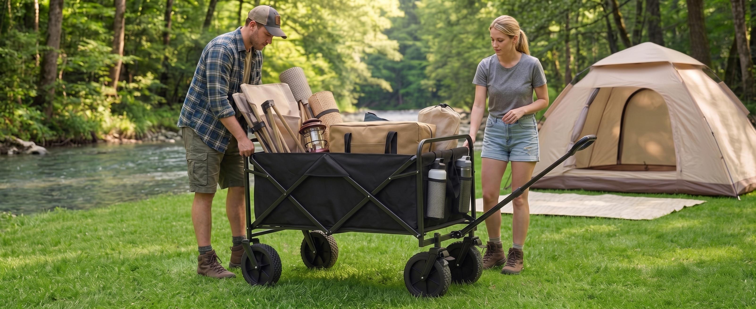 Heavy-Duty Folding Trolley Cart, Lightweight Adjustable Design for Camping & Soccer Fans, Waterproof Oxford, All-Terrain Tubeless Wheels with Brakes, 450 lbs Capacity, Mesh, Portable, Grocery Shopping Use