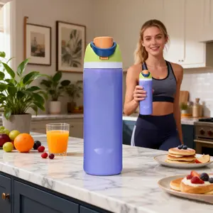 24oz Insulated Stainless Steel Thermos Cup Leak-Proof Push Button Lid Dual Straw Design Portable Travel Mug with Handle BPA Free for Adults Kids