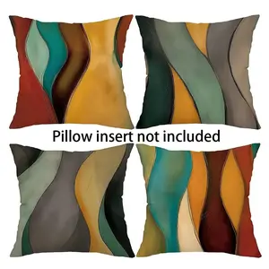 Abstract Geometric Pattern Cushion Cover, 4 Counts/set Square Throw Pillow Cover, Household Decoration Supplies, Room Cozy Accessories for Home Living Room Sofa Couch