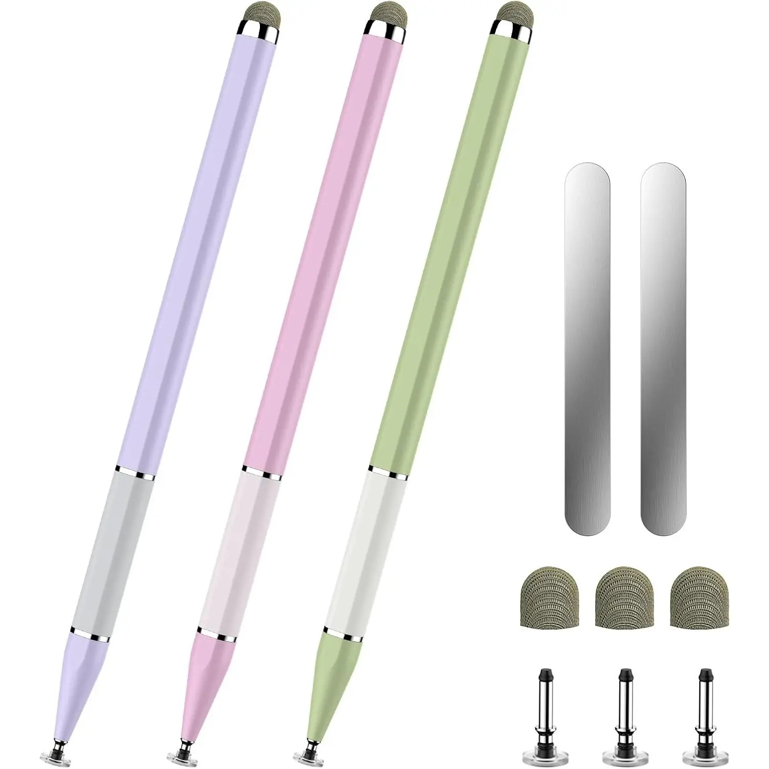 Stylus Pen for Touchscreen,3 PCS 2-in-1  Stylus Pen High Sensitivity & Precision Stylus,Extended Pen  Design,Compatible with  Screens(//Light Green)