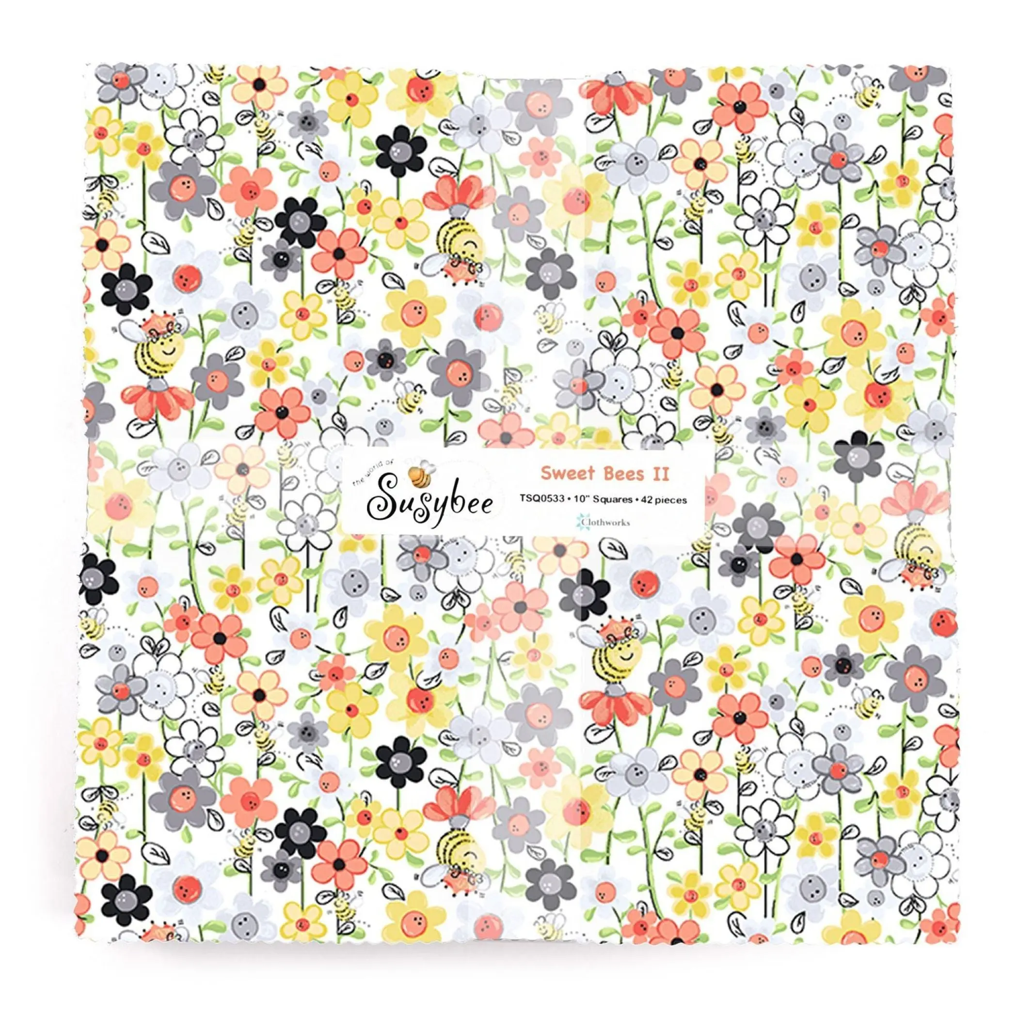 Sweet Bees II Layer Cake Pack by Clothworks | Suzybee 10” Fabric Squares