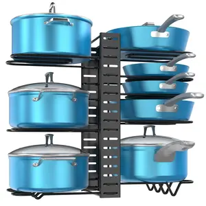 Pot Rack Organizer Under Cabinet,8 Tier Adjustable Pot Organizers Inside Cabinet,Pan Storage Organizer Rack for Storing Pots Pan, Adjustable Shelf Rack