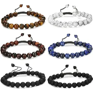 FUNRUN  6PCS Bead Bracelets for Men Women Natural Stone Mala Bracelet Baseball Bracelets Magnet