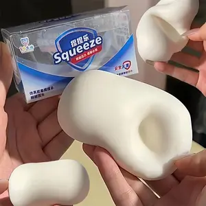 Fake White Soap Squishy Slime Cube Soft Slow Rising Sensory Toy Stress Relief Fidget Tool Home Office Room Decoration Festival Gift for Teens Adults