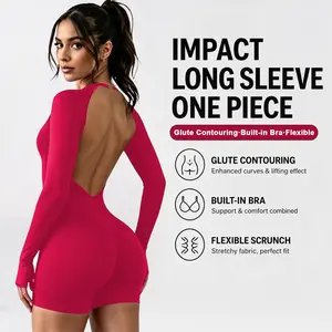 DEEFY Impact Long Sleeve One Piece Jumpsuit Fitness Gym Bralette Soft Workout Activewear